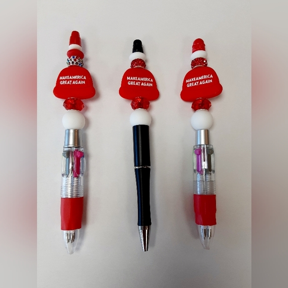 MAGA Set Of 3 - Make America Great Again - Red Hat Silicone Bead Beadable Pens - Picture 2 of 5